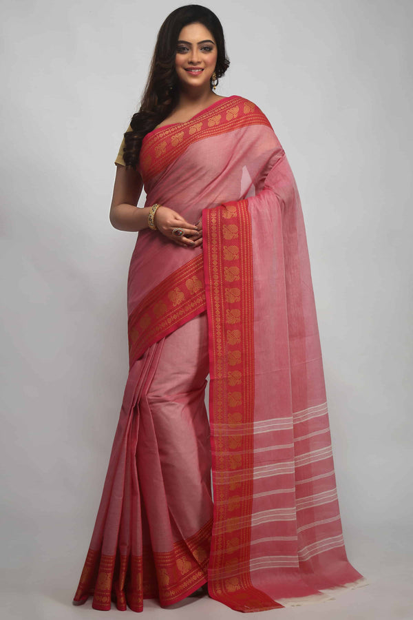 Pink Handloom Mangalgiri Cotton Saree