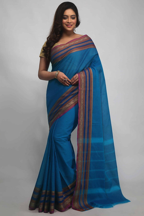 Blue Handloom Mangalgiri Cotton Saree