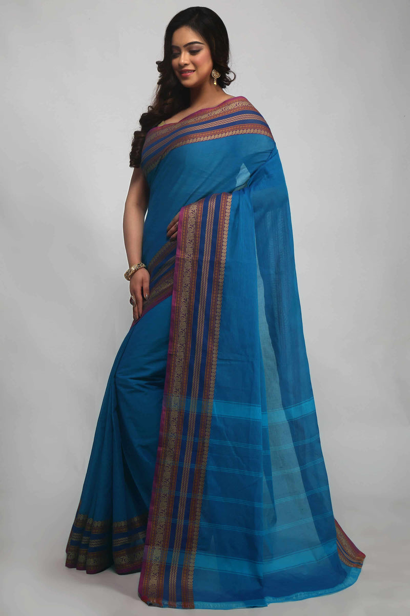 Blue Handloom Mangalgiri Cotton Saree