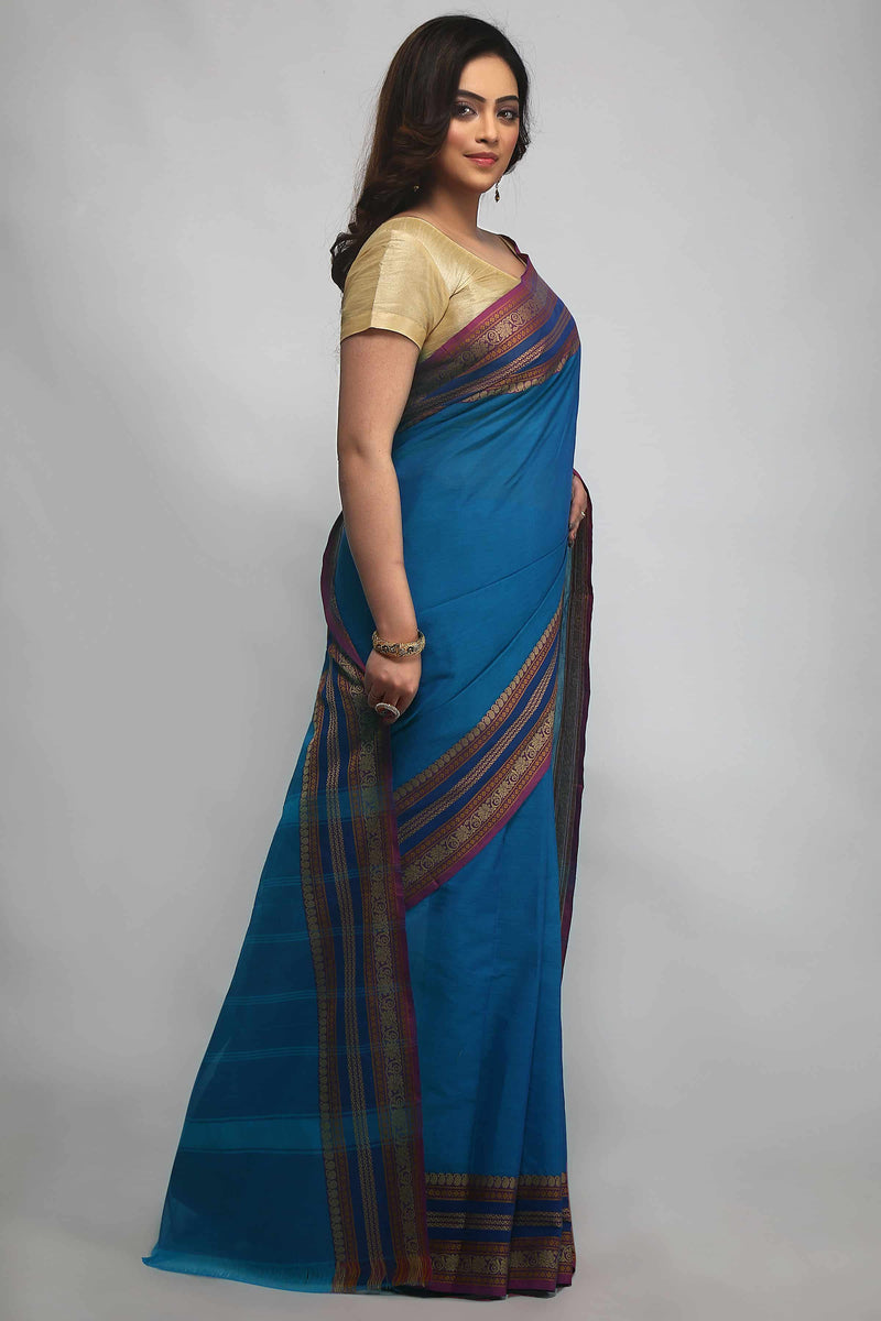 Blue Handloom Mangalgiri Cotton Saree