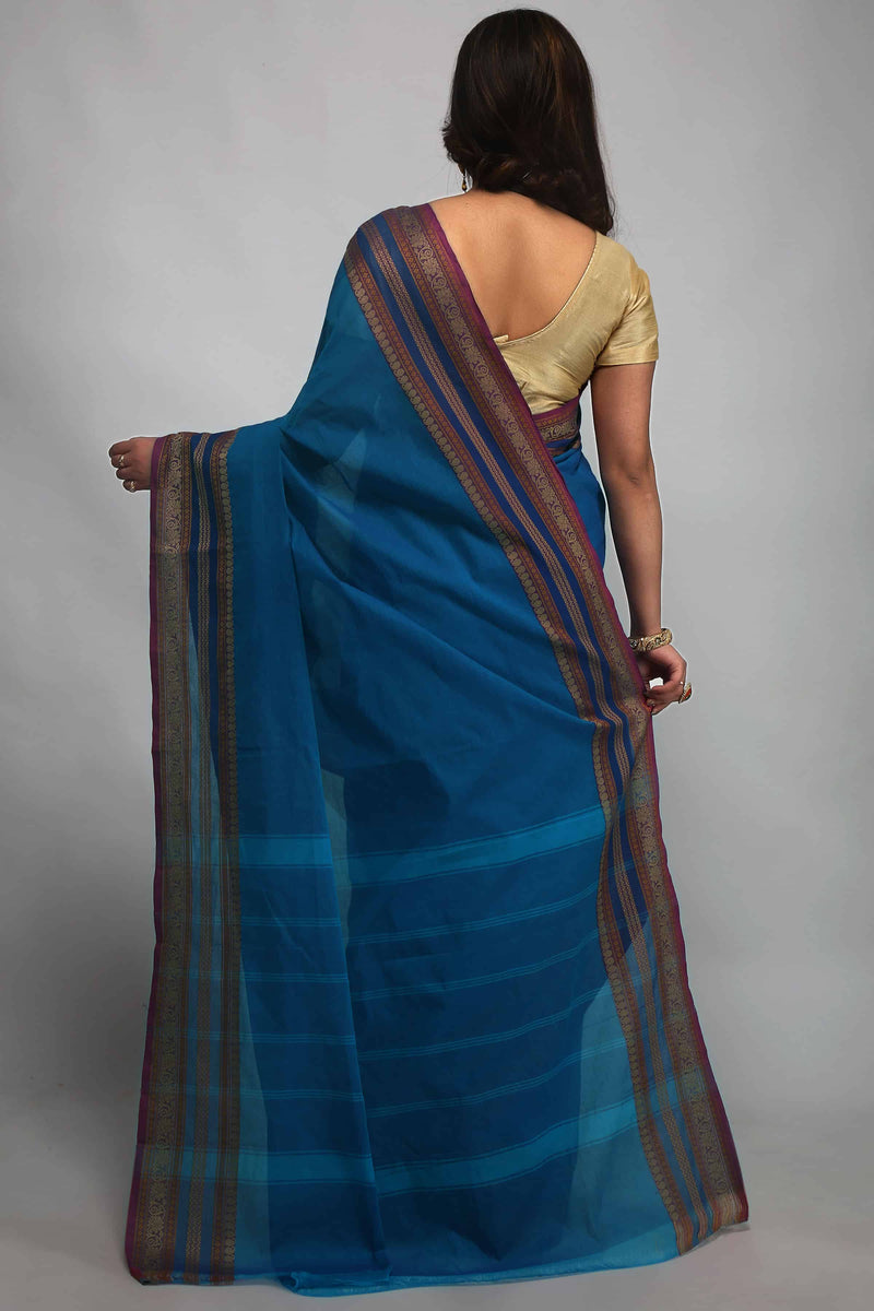 Blue Handloom Mangalgiri Cotton Saree