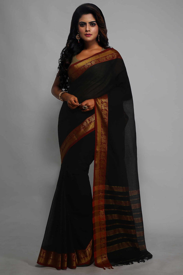 Black Narayanpet Cotton Saree