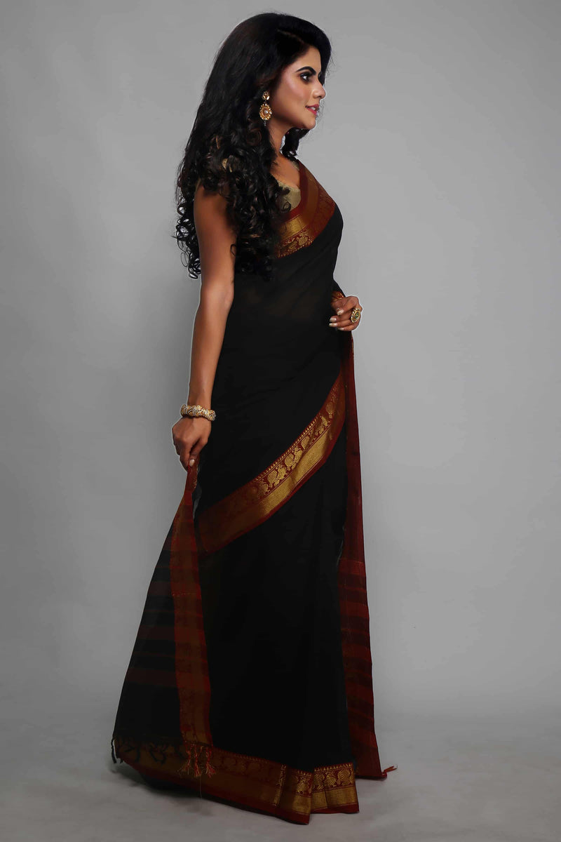 Black Narayanpet Cotton Saree