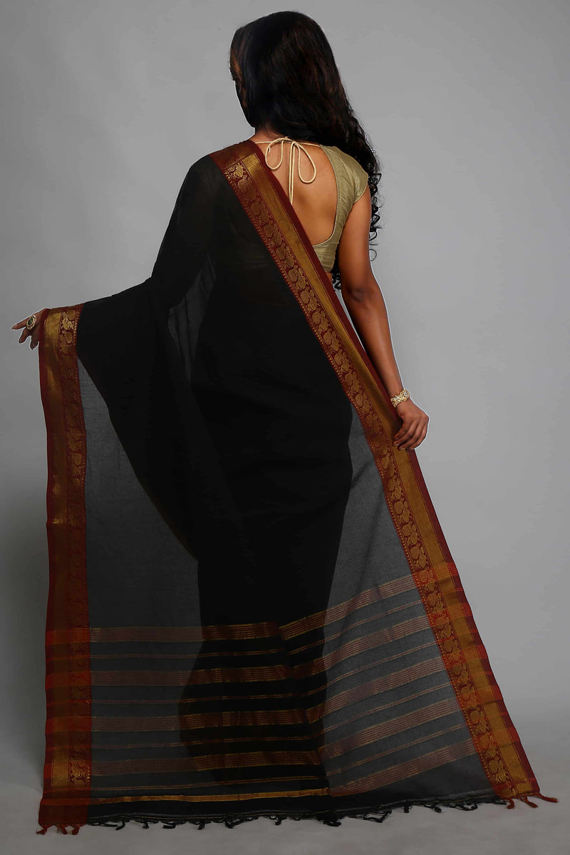 Black Narayanpet Cotton Saree