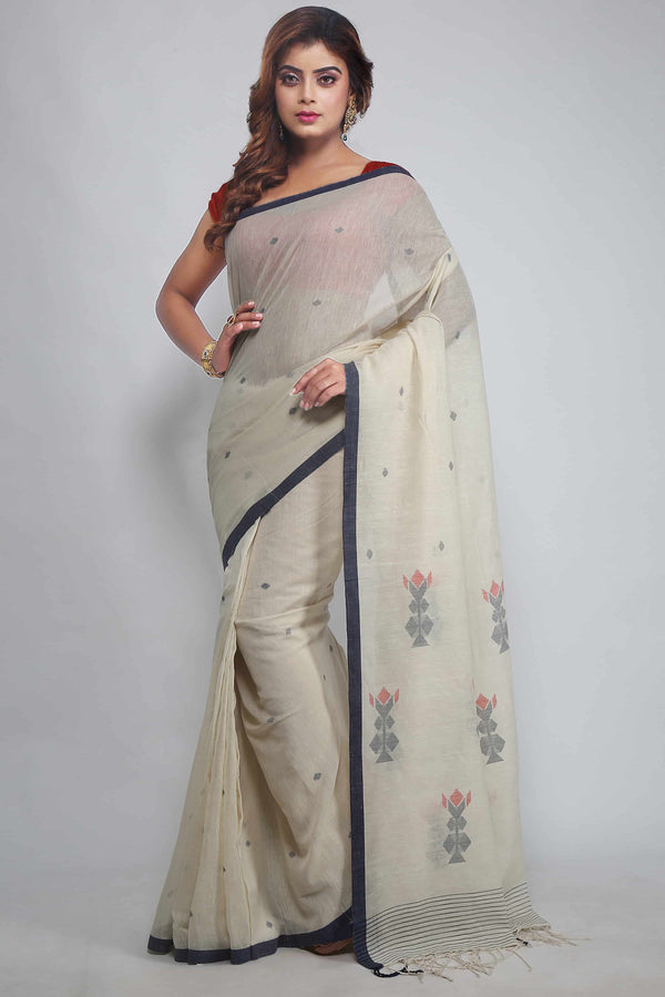 Off-White Bengal Handloom Cotton Saree