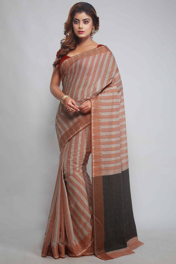 Orange Bengal Handloom Cotton Saree