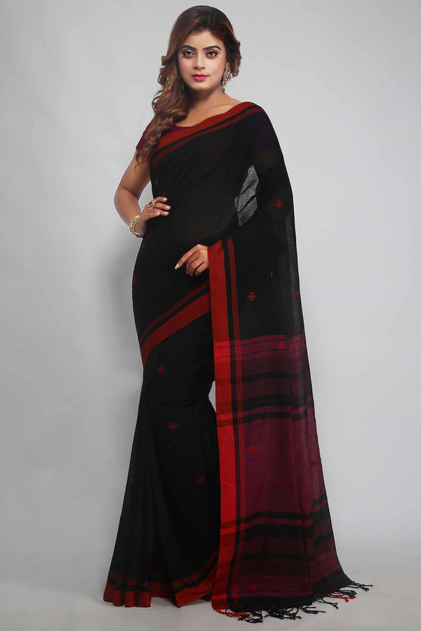 Black Bengal Handloom Cotton Saree