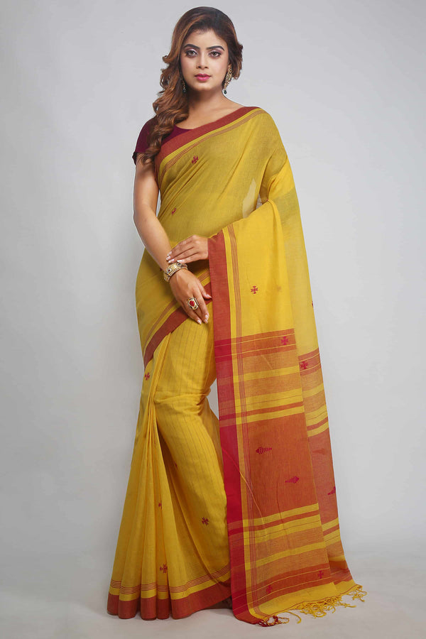 Yellow Bengal Handloom Cotton Saree
