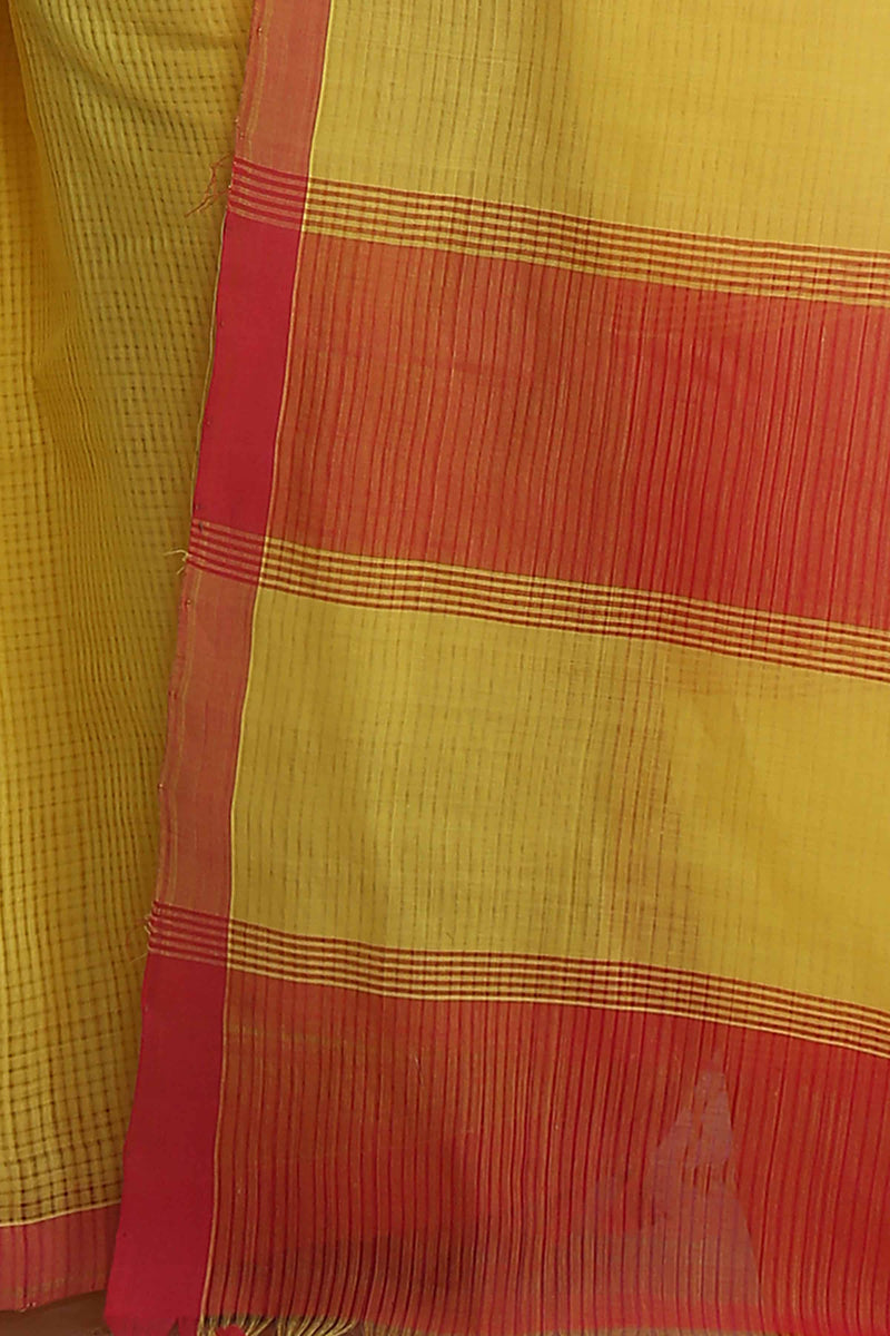Yellow Handloom Mangalgiri Cotton Saree